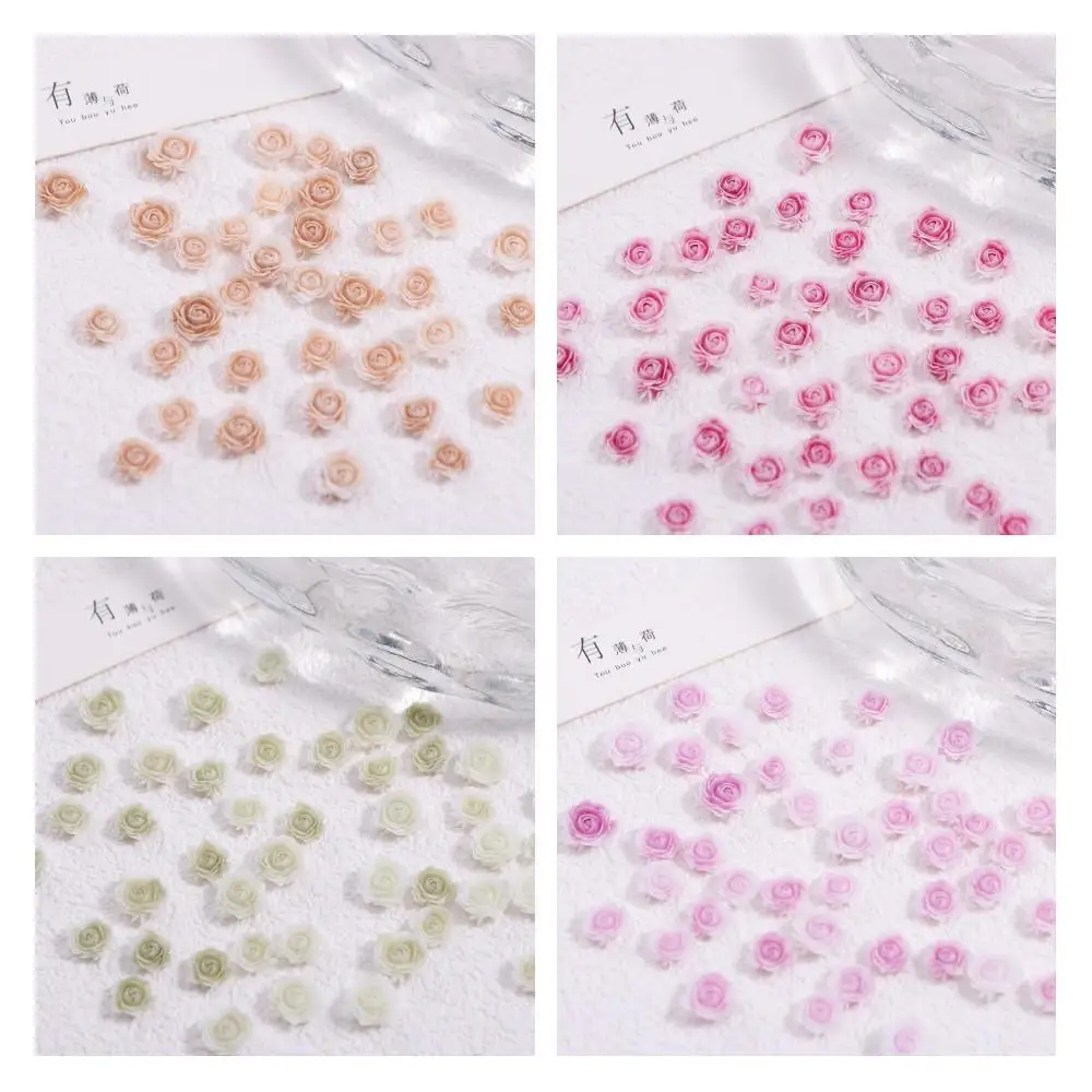 50 個樹脂グラデーションローズローズフラワーネイルアクセサリー 6 ミリメートル + 8 ミリメートル 3D 混合サイズネイルアートデコレーション汚れたヴィンテージ