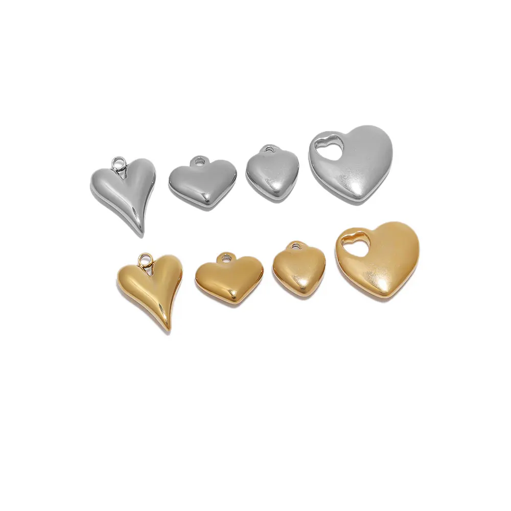 5Pcs Stainless Steel 4 Style Classical Heart Charms Pendants DIY Jewelry Making Necklace Bracelets Findings