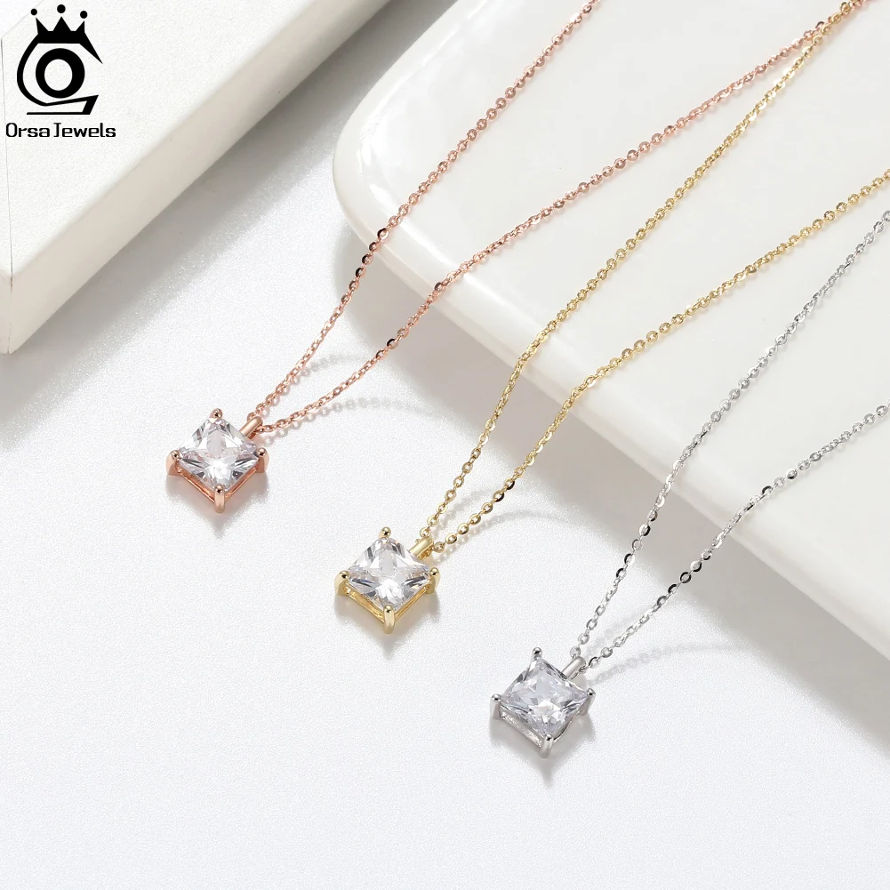 ORSA JEWELS 925 Sterling Silver Pendant Necklace Rose Gold Plated Elegant Women Neck Chain Jewelry Birthday Gift to Women APN12