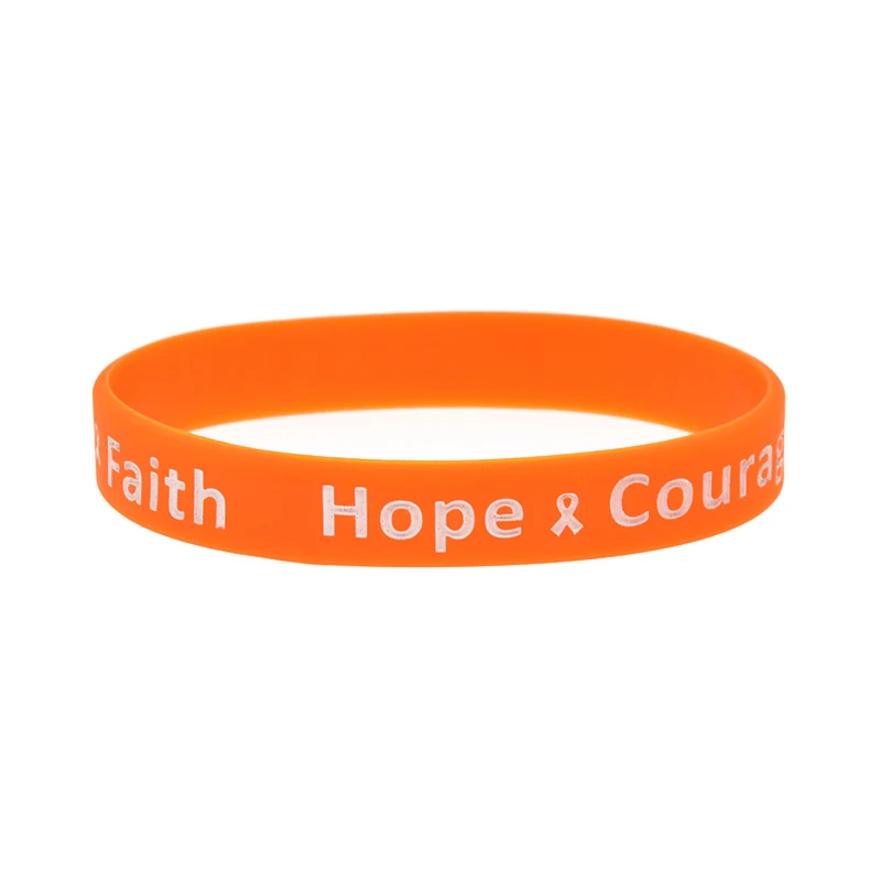 50 Pcs Hope Courage Faith Silicone Wristband Ribbon Logo Motivation Bracelet Adult Size 6 Colors