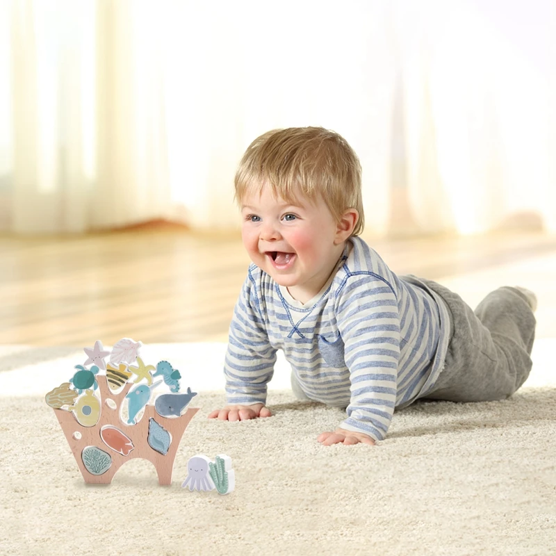 Holz Ozean Stapels pielzeug Baby Meeres tier Erkenntnis Spielzeug gestapelt Spielzeug in Naturholz Formen schöne Wohnkultur Baby Geschenk