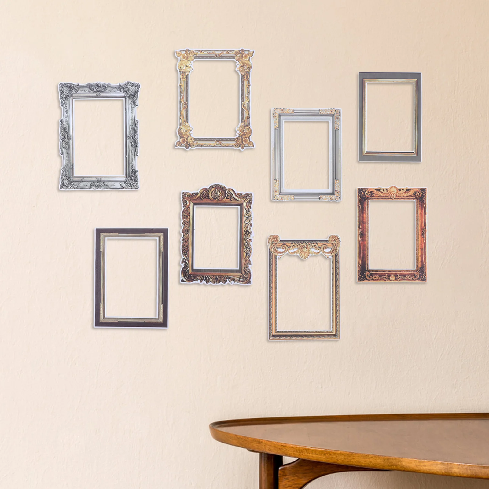 8 Pcs Wall Decor Retro Photo Frame Stickers Picture Collages for Neon Light