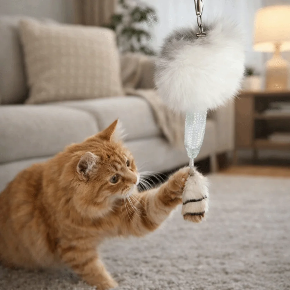 

2 Pieces Bite Resistant Cat Teaser Stick Replacement Head Polyester Mermaid Shape Interactive Cat Toys with Sound