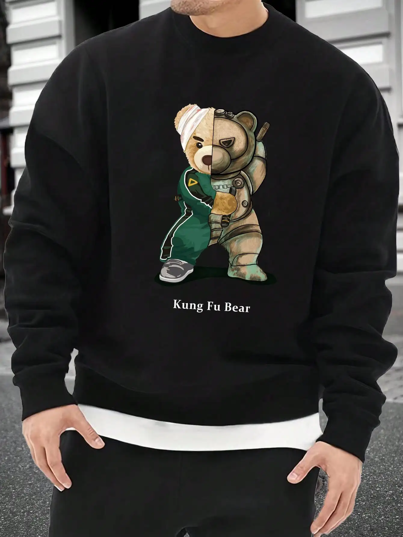 Kung Fu Sport And Mechanical Bear Pattern Man Hoodie Creative Design Tops Fashion Fleece Sweatshirts Autumn Male Pullovers