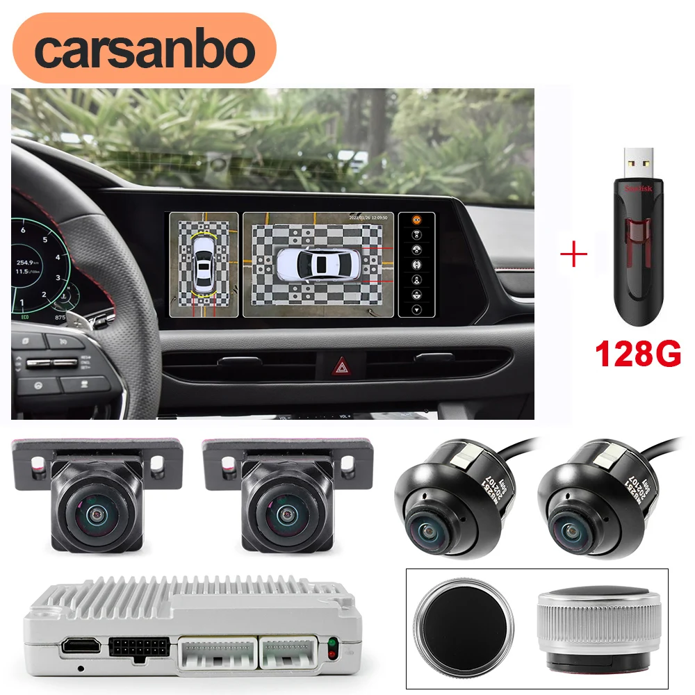 

Carsanbo 360 Degree Panoramic Camera 4 Way AHD 720P DVR Recorder Car Surround View Parking Monior System with Calibration Cloth