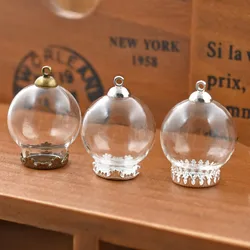 Juego de 5 globos de cristal huecos de 25x15mm con Base de ajuste, juego de tapas de cuentas, colgante de viales de vidrio Orb, botella de vidrio, colgante de joyería, dijes DIY