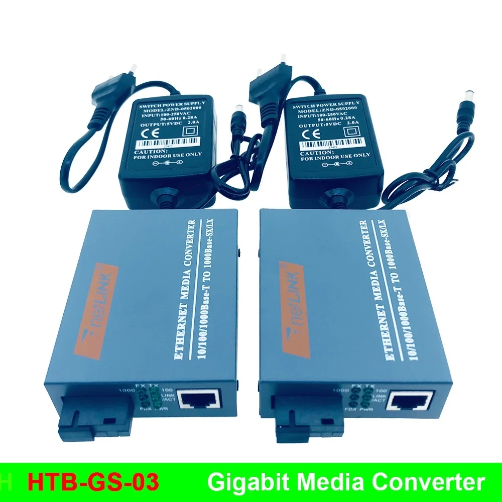 Go! HTB-GS 4 Pairs Gigabit Fiber Optical Media Converter 10/100/1000Mbps Single Mode Single Fiber SC Port 20KM External Power