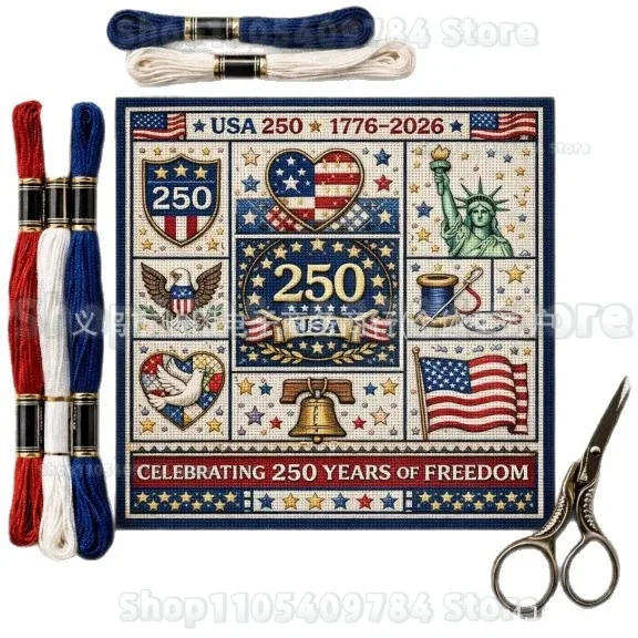 

USA 250th Anniversary 1776-2026 Cross Stitch Kit Celebrating 250 Years of Freedom DIY Embroidery Set