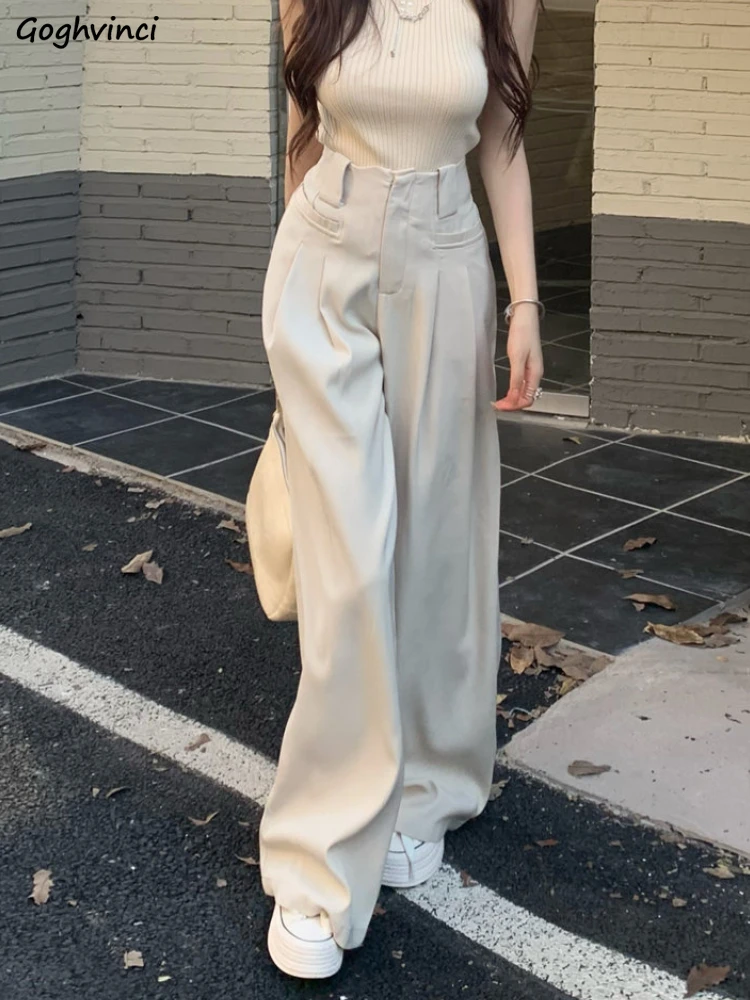 Wide Leg Pants Women High Waist Spring Aesthetic Office Ladies Trousers All-match Solid Graceful Vintage Loose Streetwear Y2k