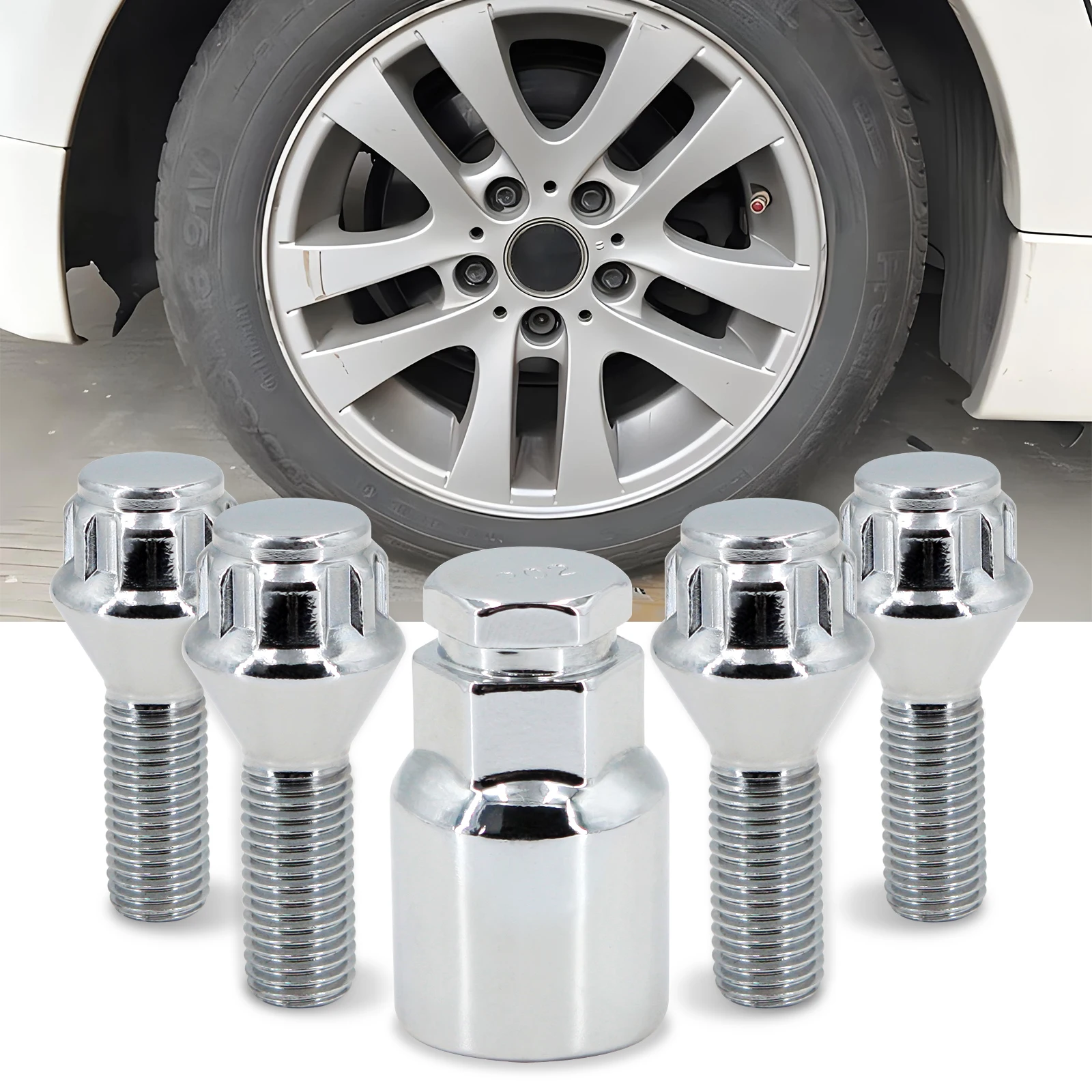 Wheel Bolt M12 x 1.5 17mm Hex 26mm Thread Chrome Locking Seat Lug Nuts & Security Key Anti Theft For BMW MINI Vauxhalls Nissan