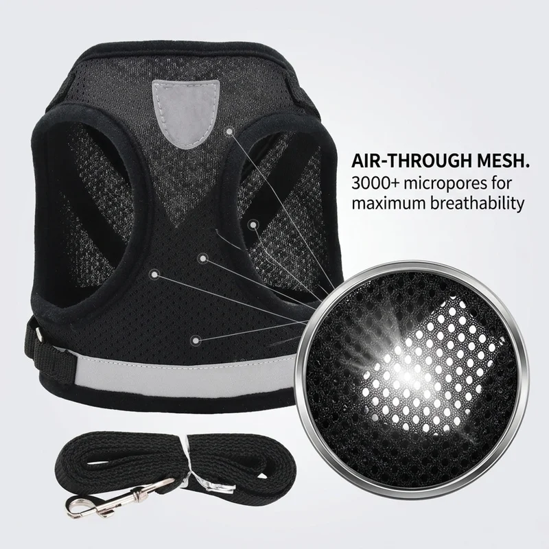 Dog Harness and Leash Set dog collar Reflective Breathable Mesh Soft Vest for Small Medium Dogs and Cats Adjustable Quick-Fit