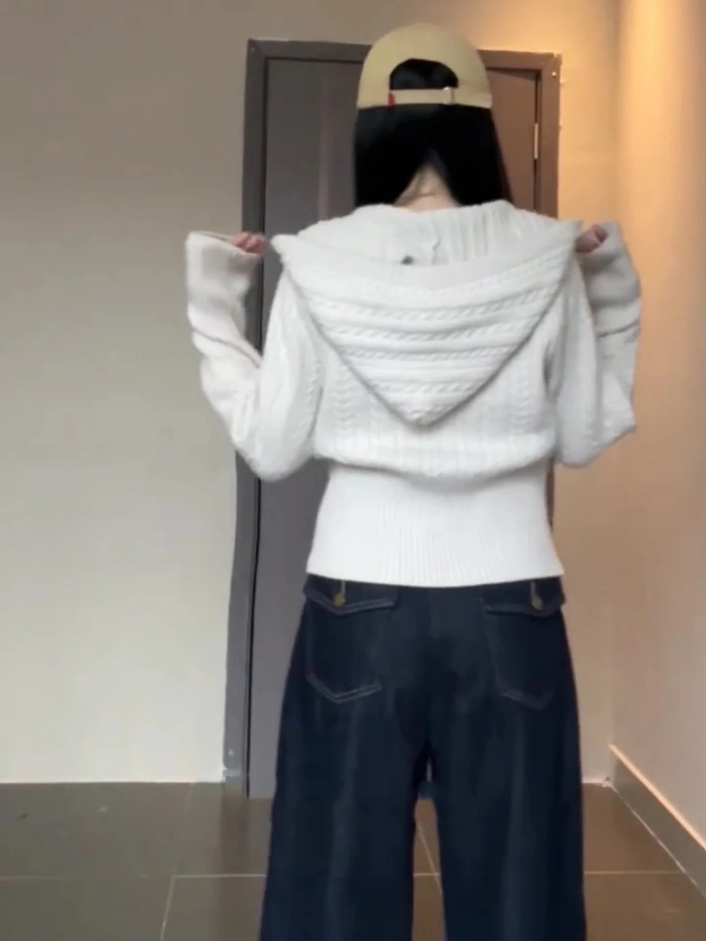 Suéter de punto con capucha y cremallera para mujer, Top largo con efecto adelgazante informal y versátil en zigzag de Color Sle para otoño 2025