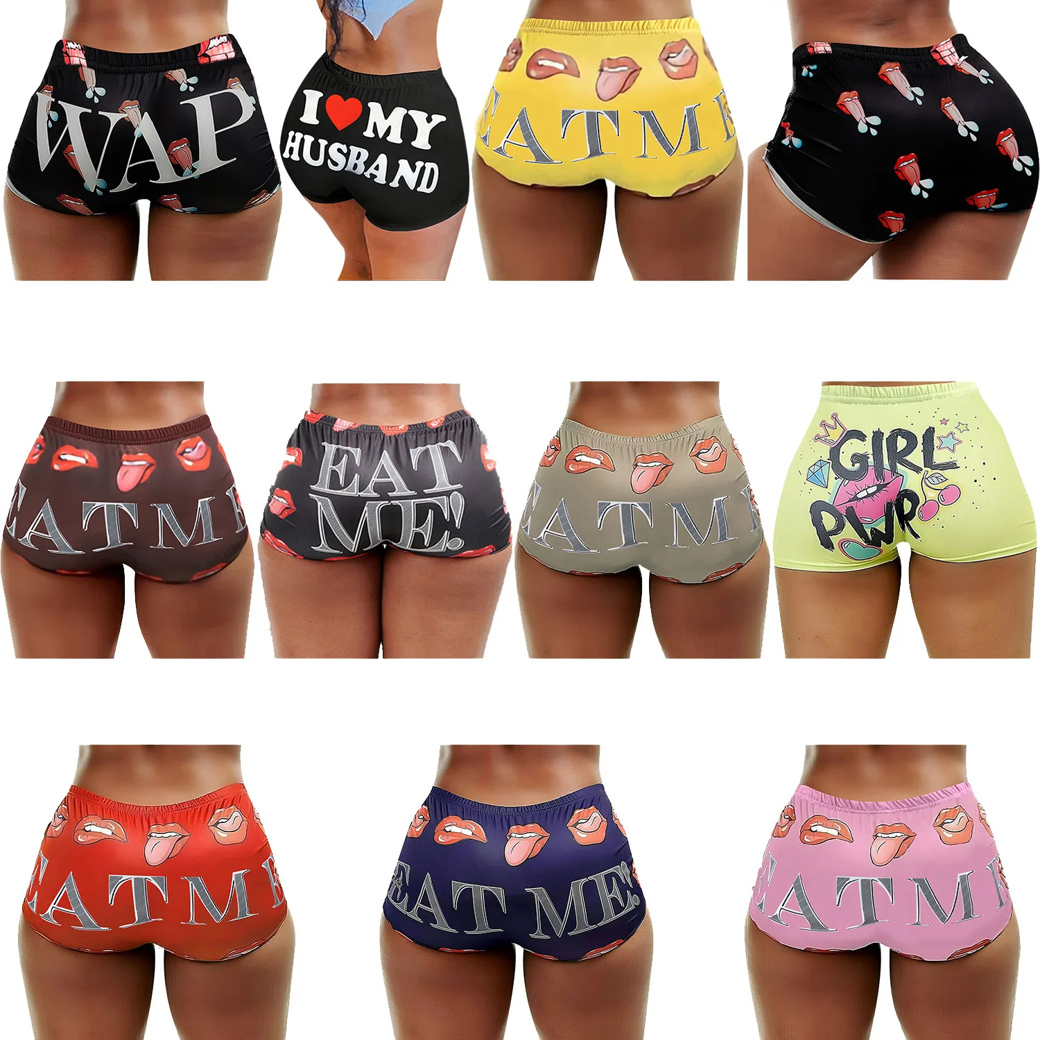 

Summer New Women's Fitting Elastic Casual Shorts Lip Letter Print Hot Pants High Elasticity Polyester Fabric Universal Fit