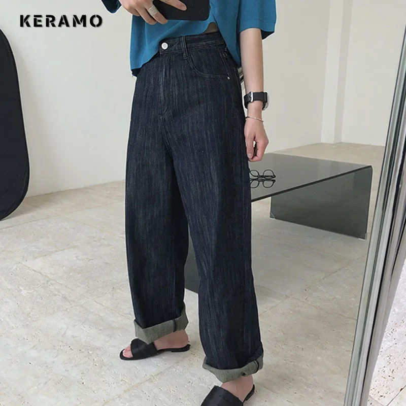 Delle donne Casual Retro Baggy Emo Denim Pantaloni Femminili Harajuku A Vita Alta Jeans Allentati 2024 Autunno Coreano Y2K 2000s Pantaloni A Righe