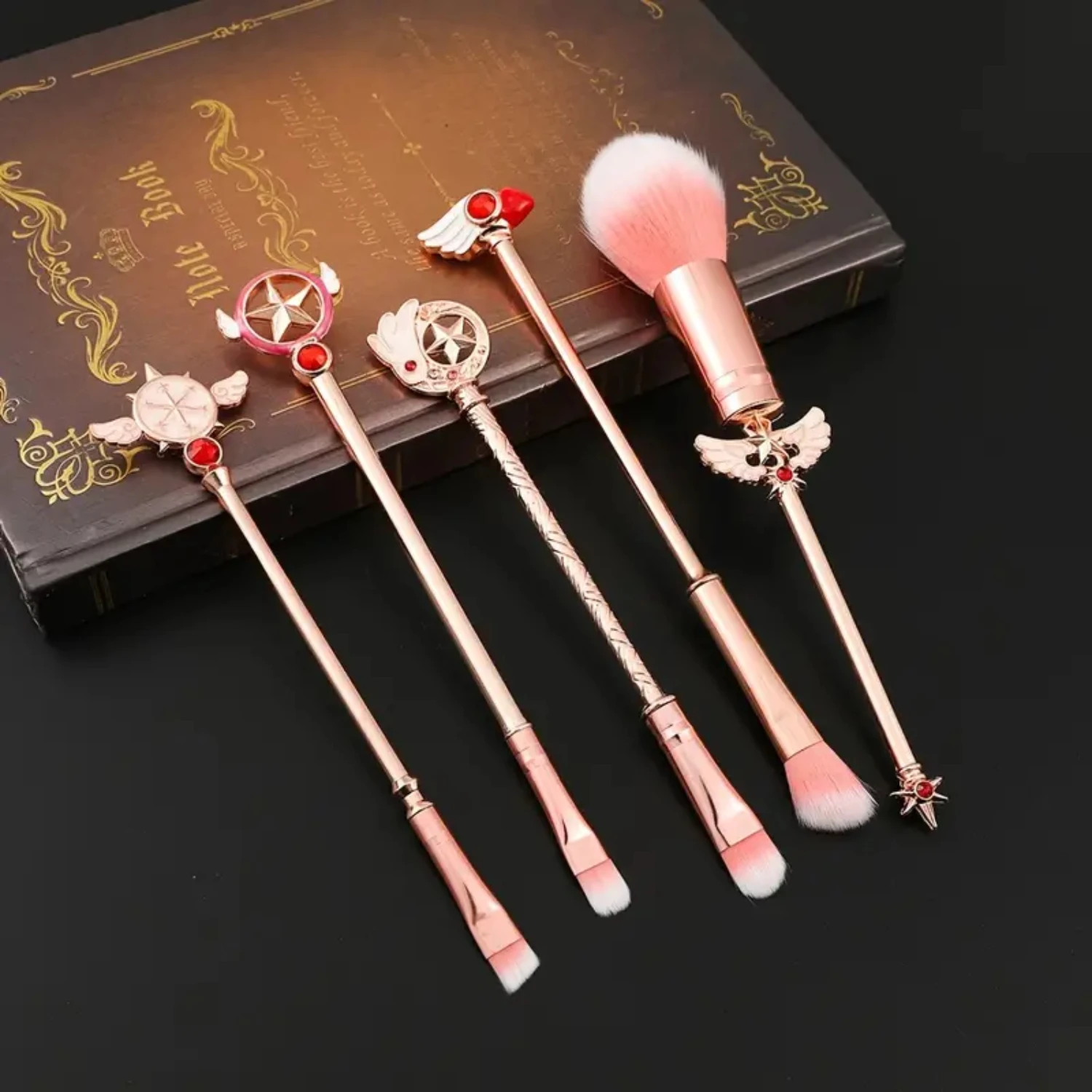 Juego de brochas de maquillaje con varita mágica profesional Sakura Anime Series, kit completo de brochas de maquillaje cosméticas de 5 piezas para aplicaciones impecables
