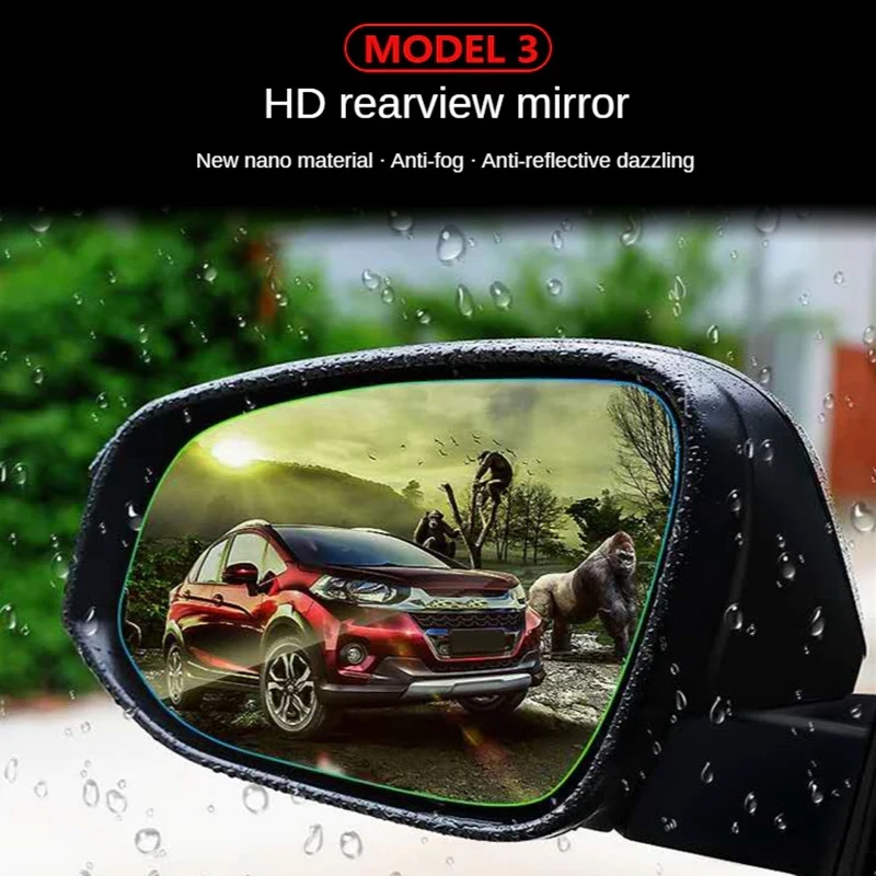 Car Heating Rearview Side Mirror Lens With Anti-Glare Film Anti-Fog Rain Membrane For Tesla Model 3 2017-2021 White