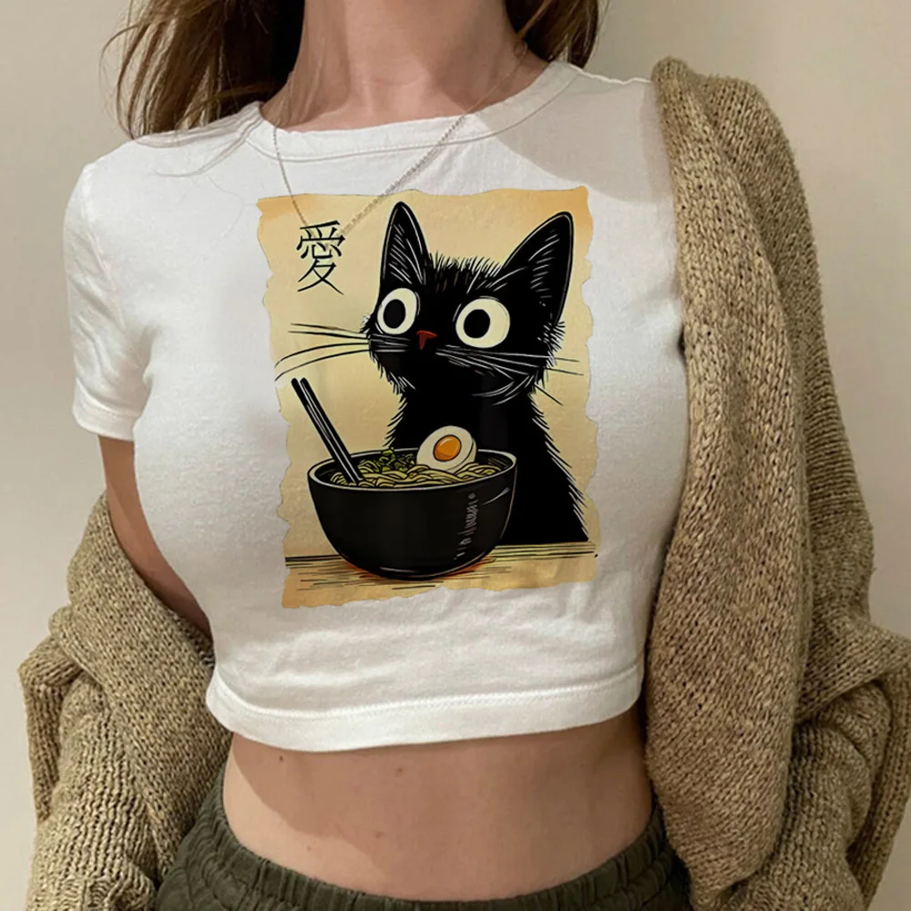 Noodle Ramen Cat cropped top teen party jojifuku gothic vintage goth t-shirt streetwear kawaii funny baddie