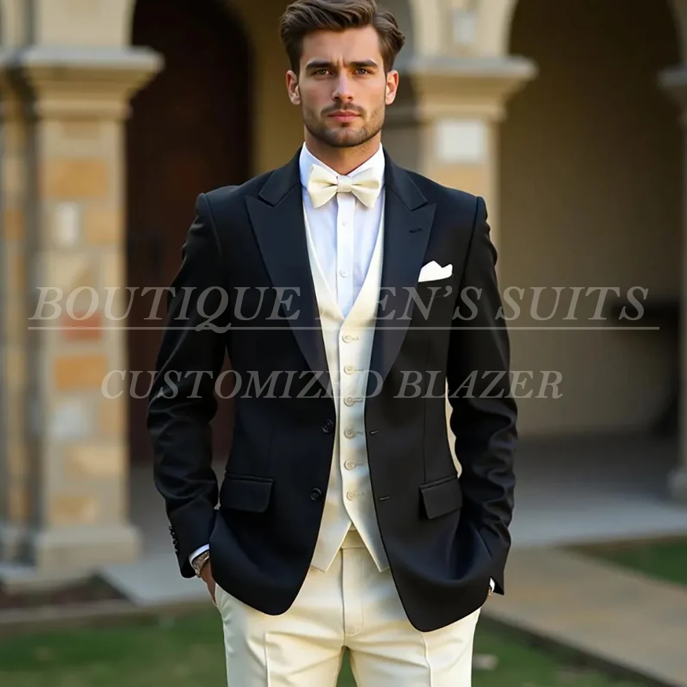 

Customzied Men's Suits Fashion Single Breasted Peak Lapel Slim Fit Wedding 3 Piece Jacket Pants Vest Formal Sets Costume Homme
