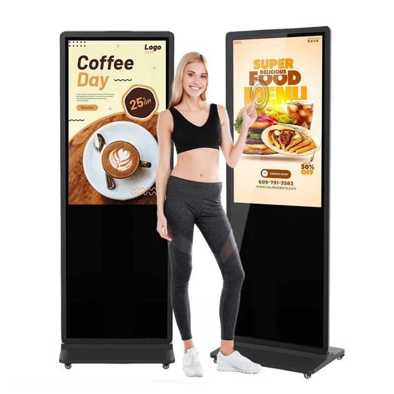 

55-дюймовый напольный универсальный ЖК-дисплей с цифровой вывеской, сенсорный вертикальный киоск, тотемный ЖК-экран для магазина торгового центра