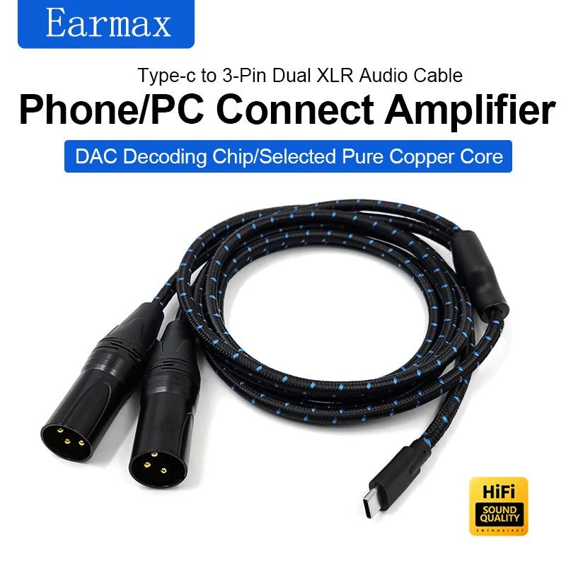 USB-C to Dual XLR 3Pin TYPE-C Nylon braided Cable For Mixing Console Amplifiers Audio Speakers iPads Laptops and Phones