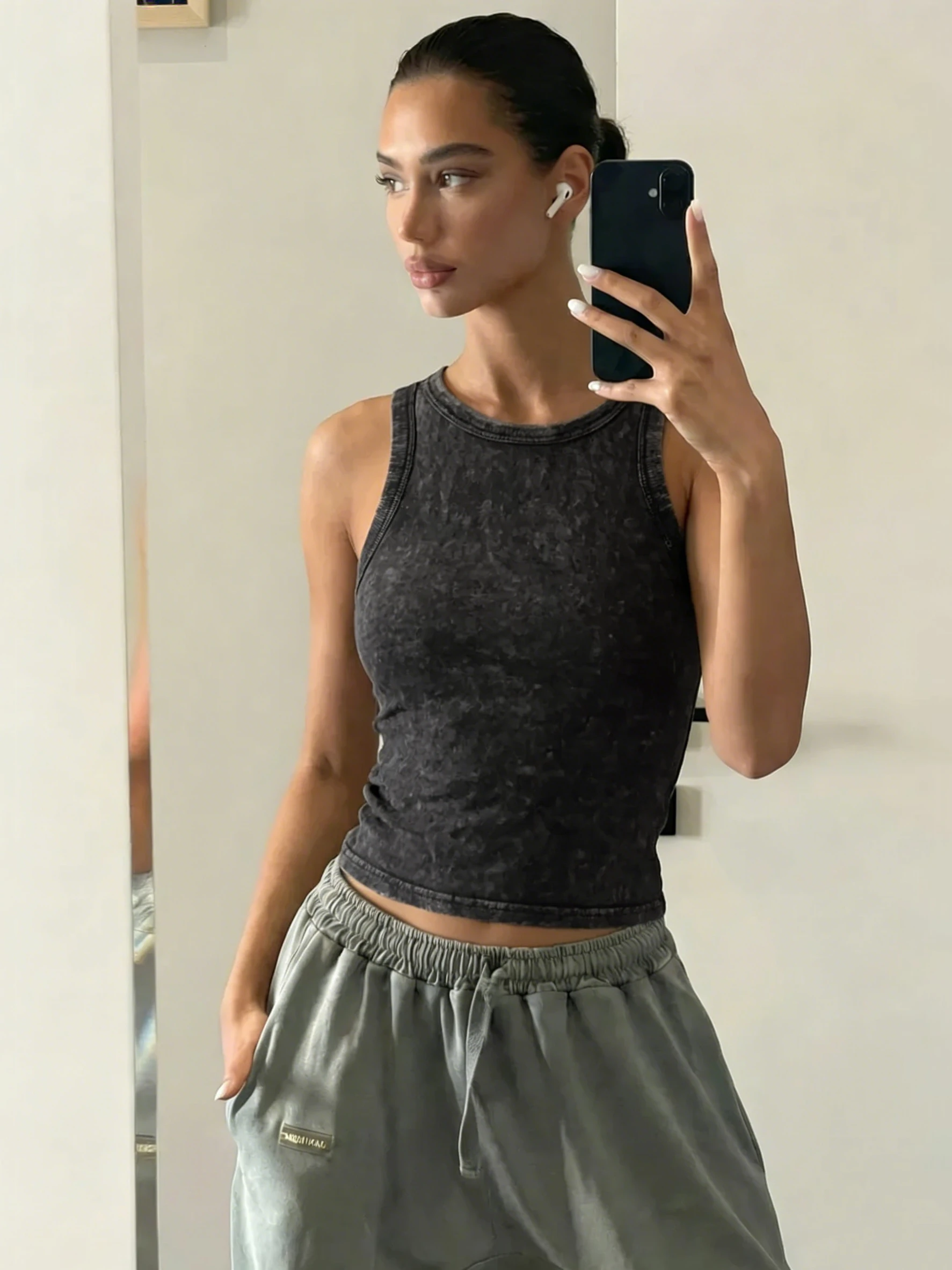 Modisches Retro Washed Singlet Y2K Hip-Hop Sport Sommer Tanktop, bauchfreies, sexy Baumwoll-Oberteil für Damen, schlichtes, schmales Top