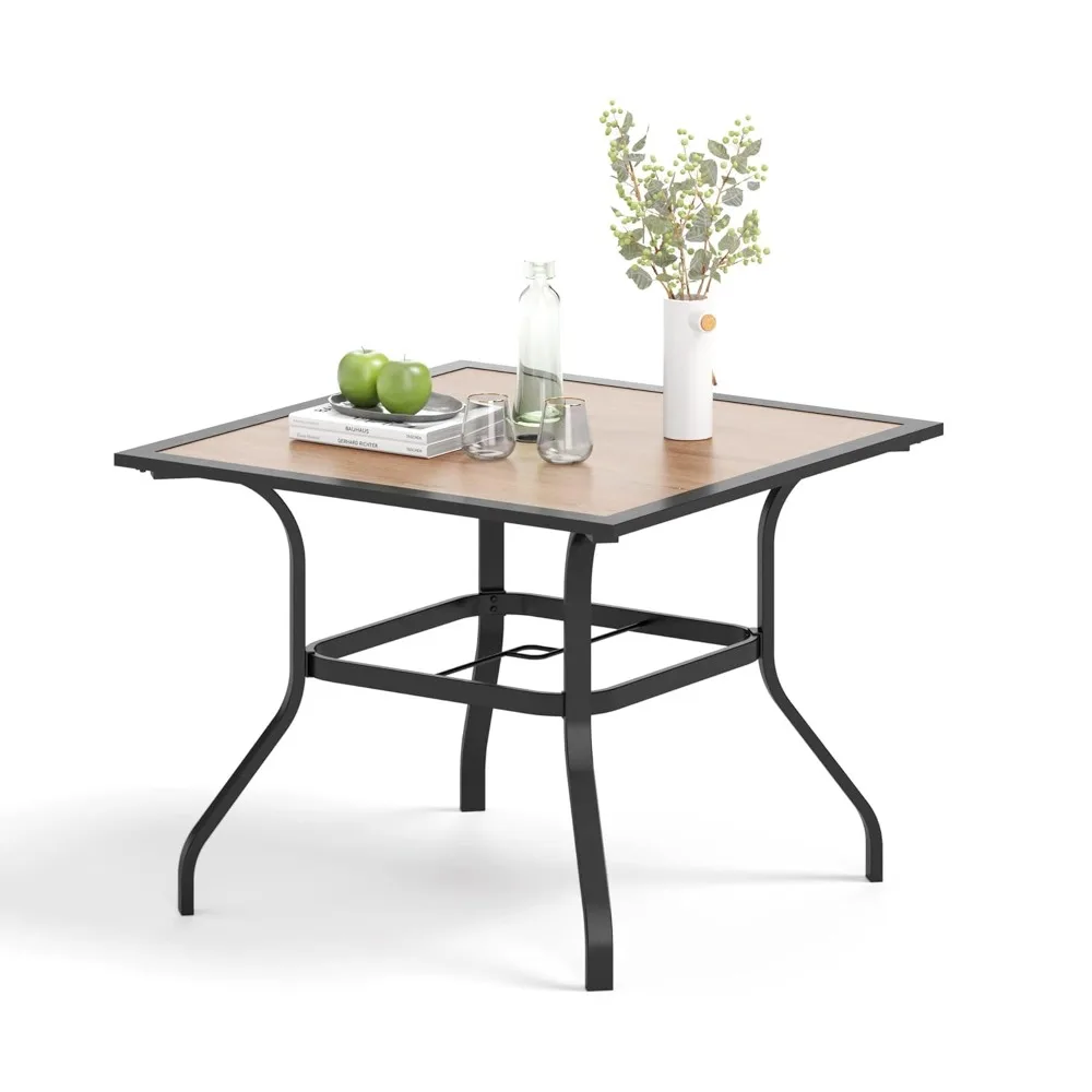 

Outdoor Patio Square Dining Table, 37"x 37" Wood-Like Tabletop with Adjustable Umbrella Hole and Faux Wood, Customized