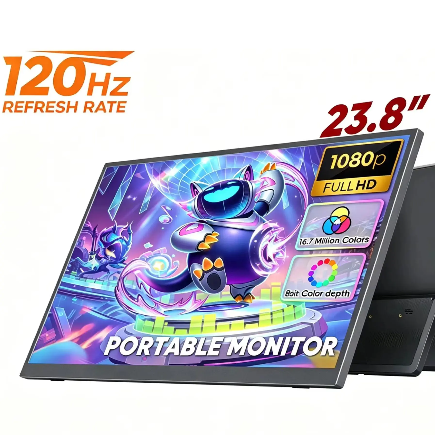 23.8 Inch 120HZ Portable Monitors 1920*1080P FHD IPS 100%sRGB 16:9 1000.1 With Type-C Mini HDMI For Phone Laptop  PS4/5 XBox PS