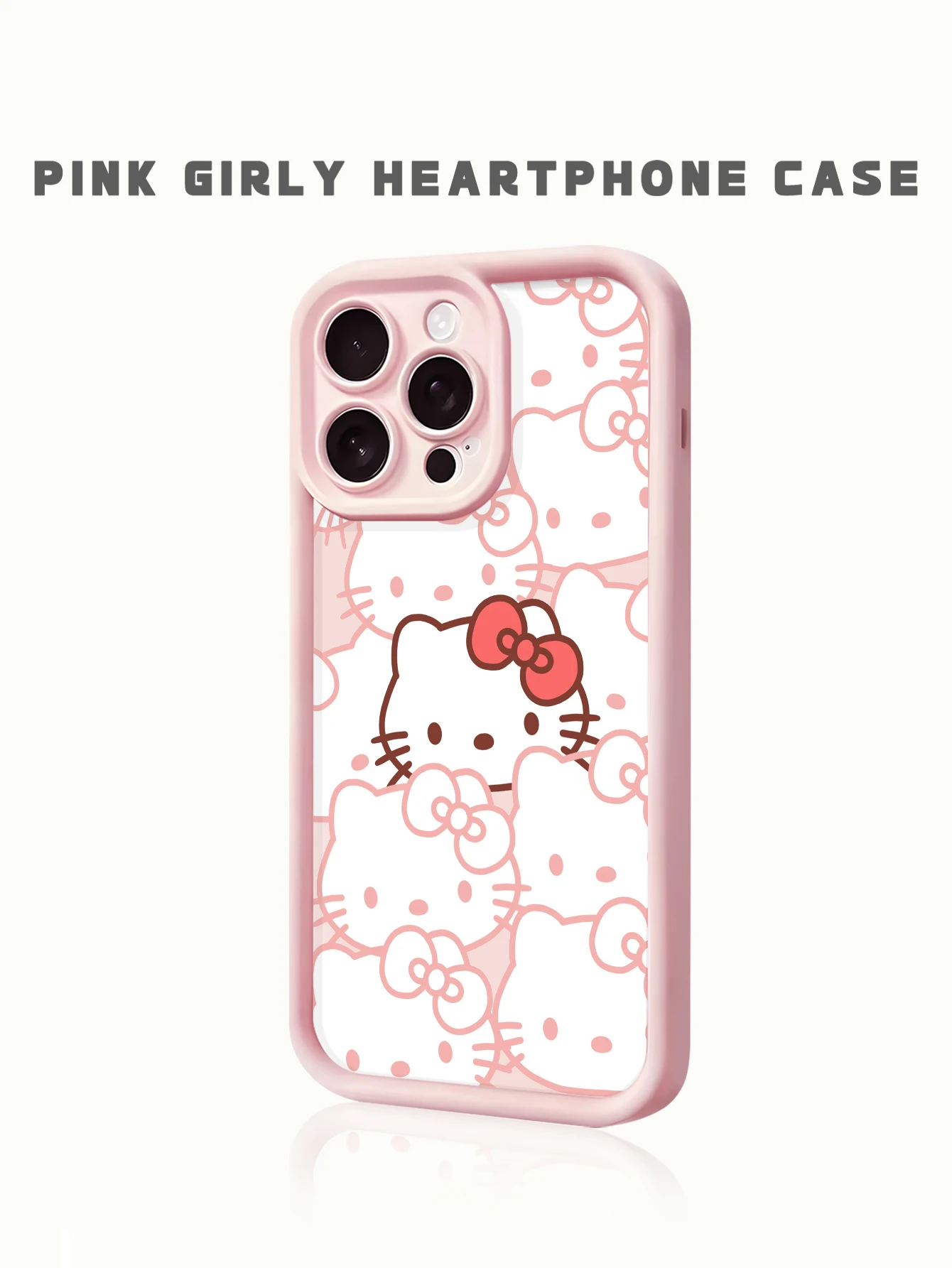 

Minimal pink Hello Kitty print case: delicate line art with a pop of red, endlessly cute.iPhone15/16/17/13/11/14promax/air/12