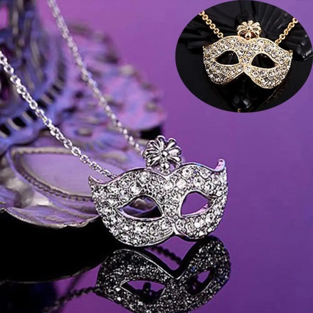 Rhinestone Inlaid Choker Necklace Flower Fox Mask Pendant Clavicle Chain Necklace Fox Pendant Necklace Jewelry Gift Wholesale