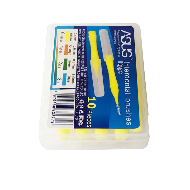ASUS-cepillo interdental recto de 0,4 MM, 10 unids/lote/caja