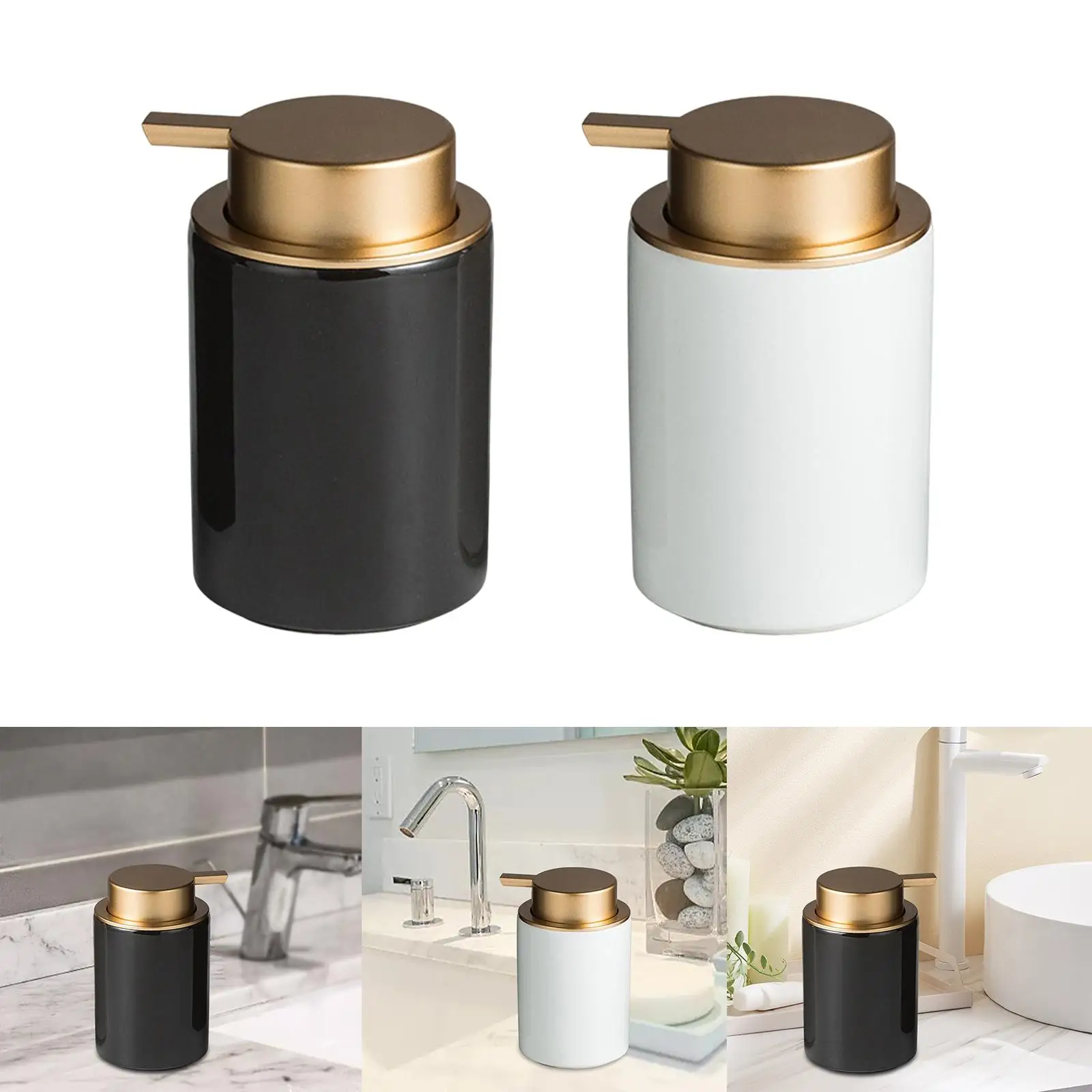 Ceramic Soap Dispenser 350ml Refillable Empty Pump Bottle Lotion Dispenser Container for Home Countertop