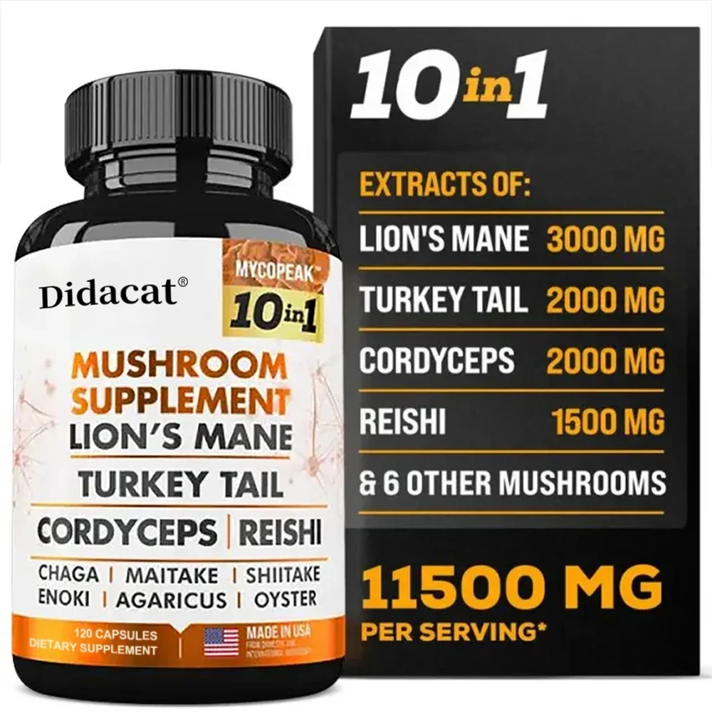 Premium Mushroom Capsules, Boosts Mental Clarity, Focus and Memory, Cordyceps, Reishi, Chaga Supplement, Non-GMO