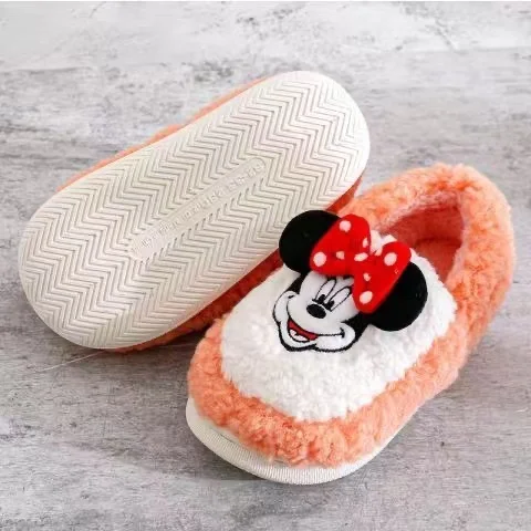 Disney Children Cotton Slippers Winter Boys Cartoon Mickey Minnie Mouse Print Keep Warm Girls Indoor Bedroom Home Shoes 30-35