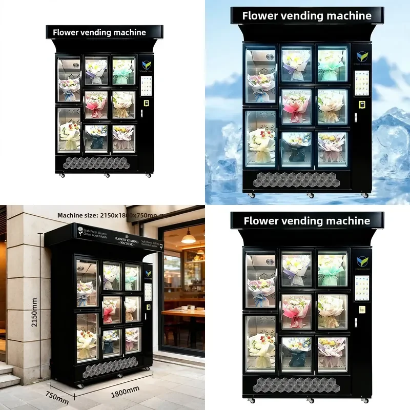 Fully Automatic Flower Vending Machine 24 Hour Self Service Fresh Bouquets Scan QR Code Collect Directly for Factory Shopping