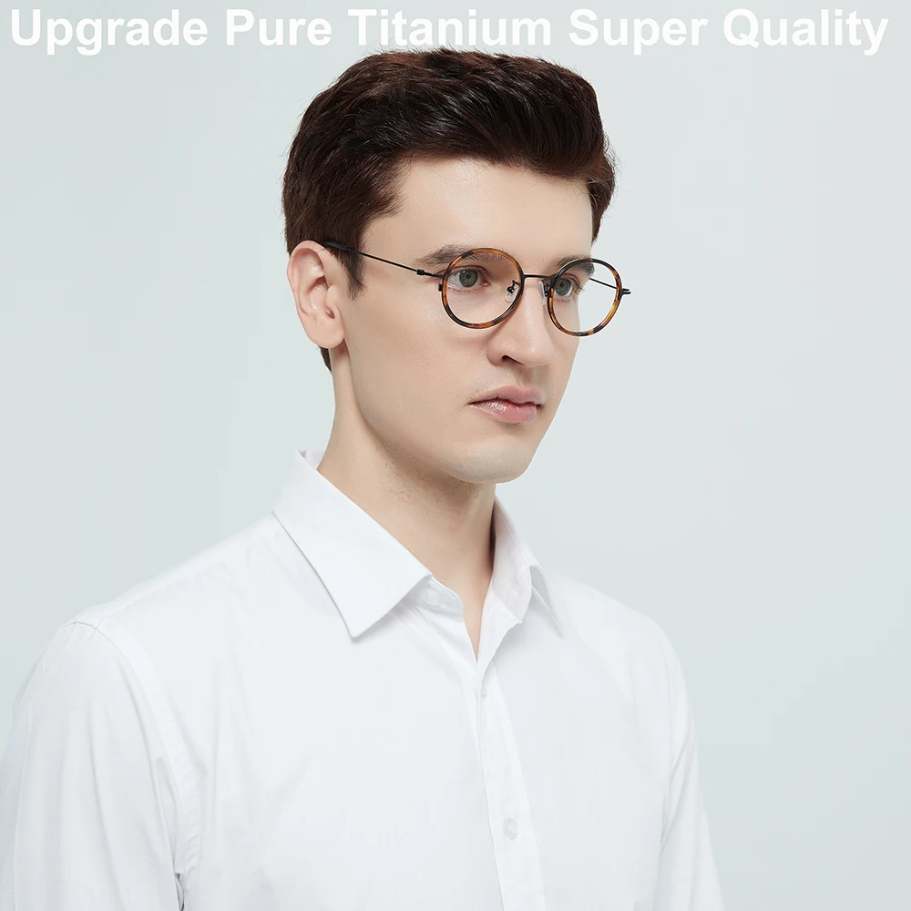 High Quality Pure Titanium Round Glasses Frame Men Women Vintage Acetate Ring Ultra-light Optical Read Eyeglasses Spectacles