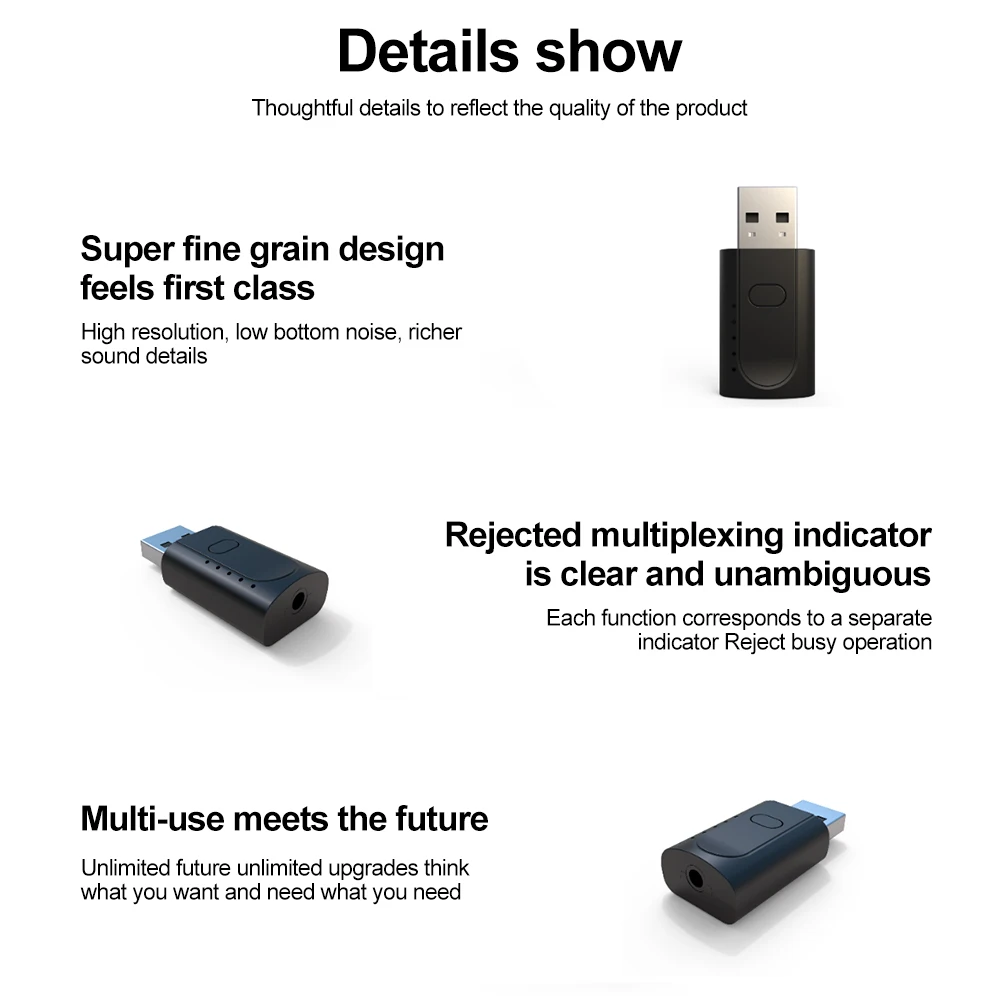 4 IN 1 Bluetooth 5.1 USB 3.5MM AUX JACK Audio Adapter Sound Card Receiver Car Kit PC TV Transmitter 10Mbps Plug Play DriverFree