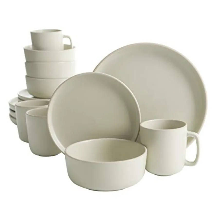 

Zuma 16 Piece Round Kitchen Dinnerware Set for 4 Matte Stoneware Dishes Plates Bowls Mugs Cream