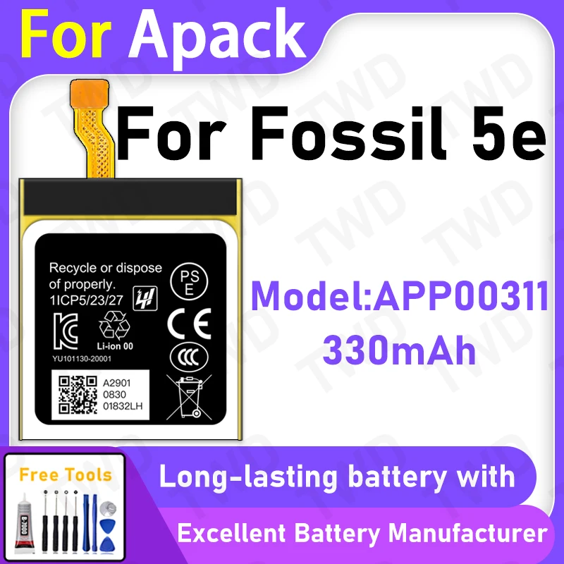 

100% New 330mAh APP00311 Battery For Fossil 5e Battery Replacement Bateria+Free Tools