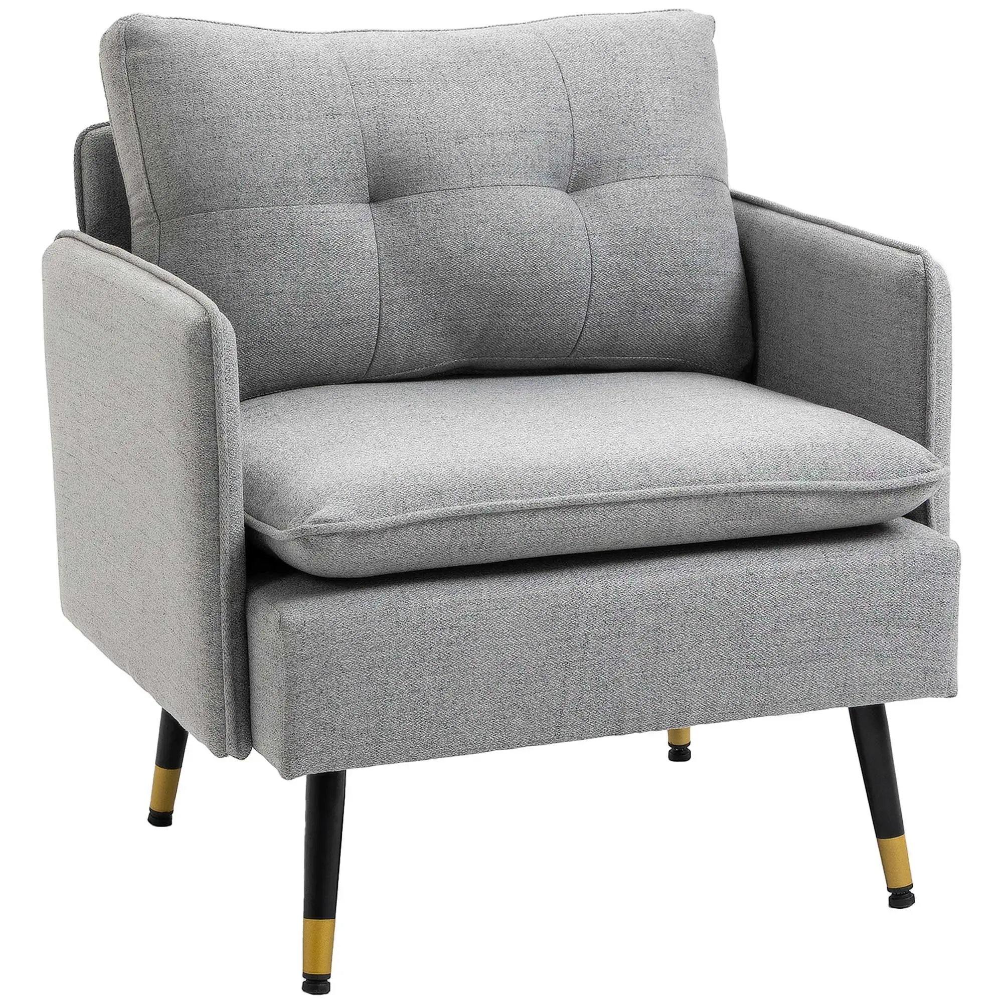 Fauteuil gris avec accoudoirs 76x68x80 cm, cadre en métal, revêtement en tissu, canapé simple moderne pour salon