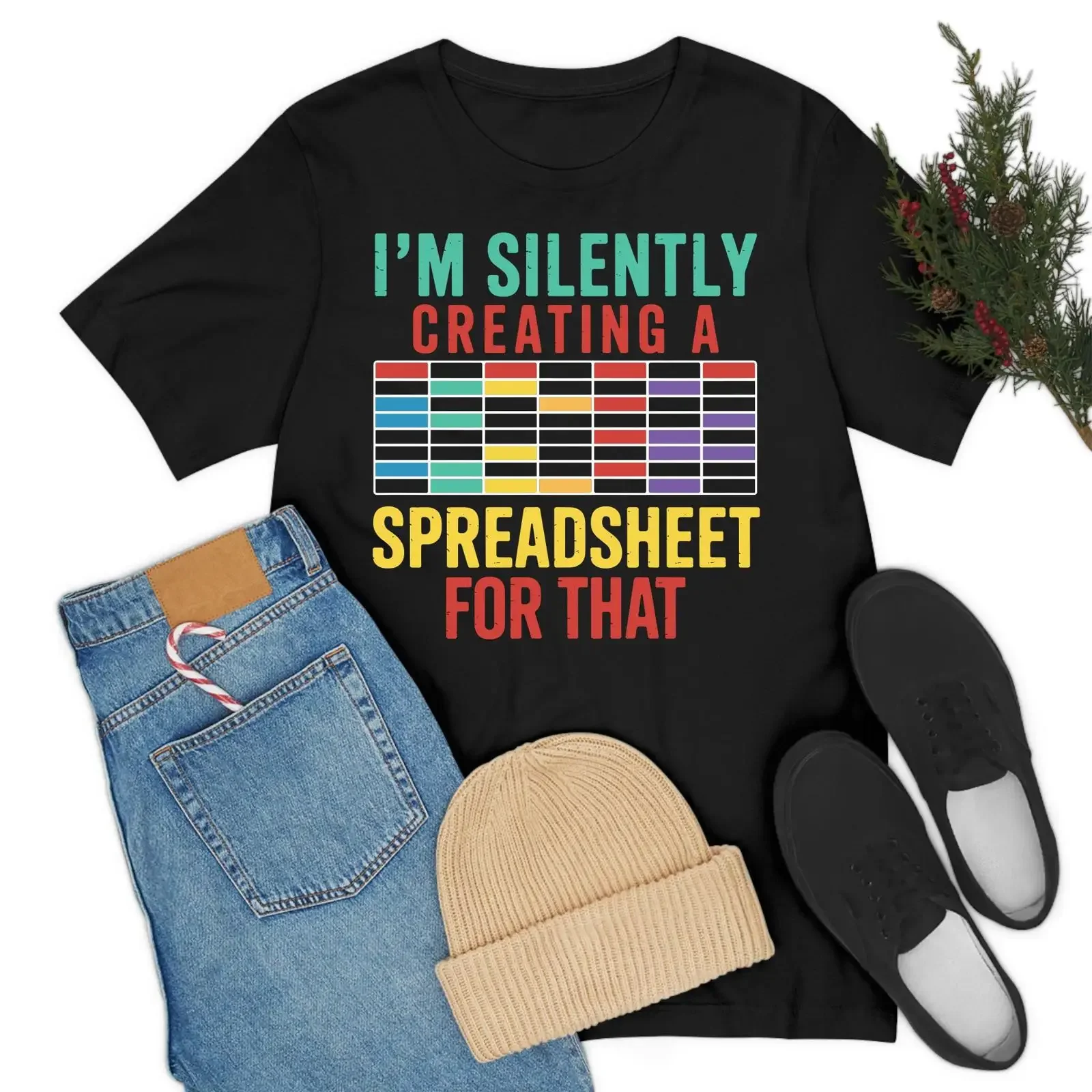Lustiges T-Shirt mit der Aufschrift „Ich erstelle stillschweigend ein Tabellenblatt“ für Versicherungsberater und Statistiker, im Vintage-Stil, gewaschen, dehnbar, lässig, mit Grafik, atmungsaktiv