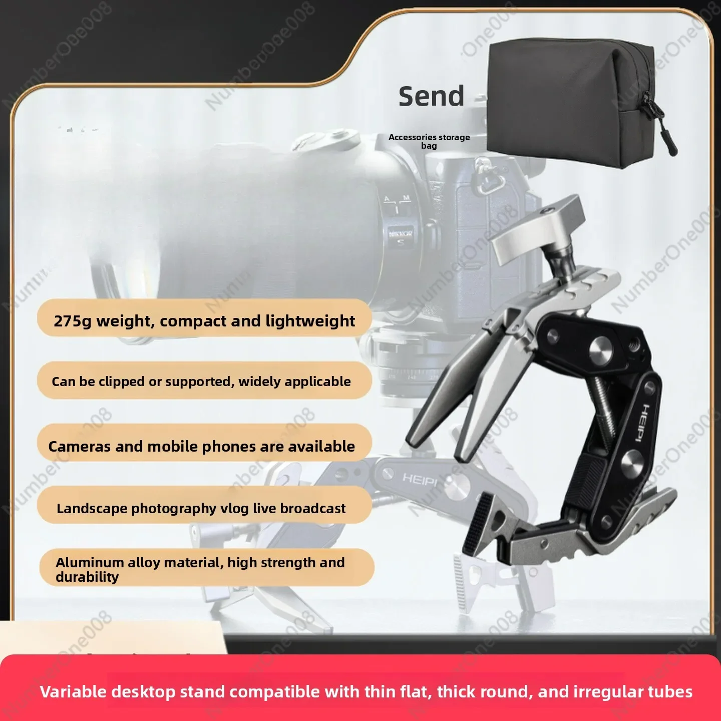 

Крепление-зажим HEIPI C100 для настольного использования, универсальный держатель для DSLR-камер, экшн-камер и смартфонов, аксессуар для фотосъемки