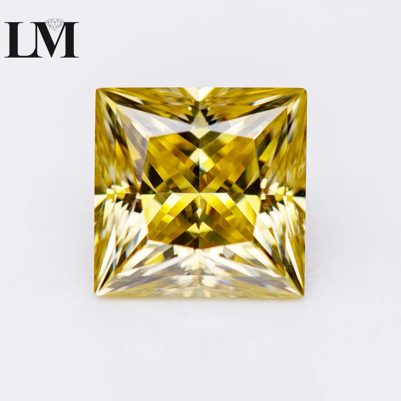 

Moissanite Stone Lemon Yellow Color Princess Cut Lab Grown Diamond Gemstone Charms Jewelry For Woman With GRA Certificate