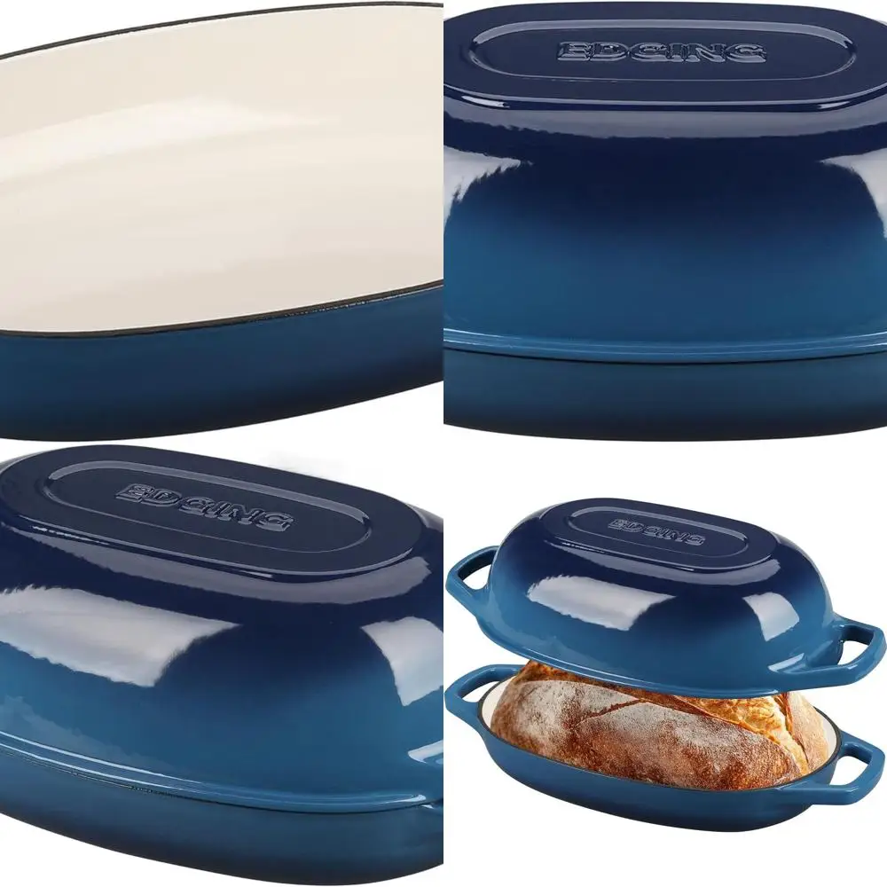 

Oval Enamel Cast Iron Dutch Oven, 5-Quart, Lake Blue, Ideal for Sourdough Bread Baking