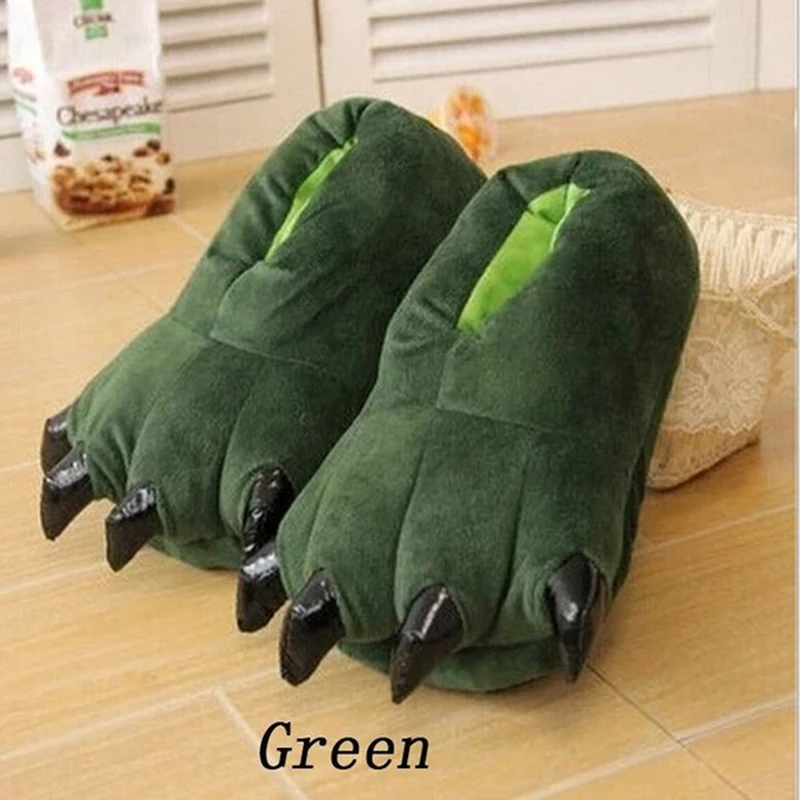 1Pair Cute Monster Dinosaur Claw Plush Slippers Warm Soft Indoor Floor Shoes For Women Men Winter Home Slippers