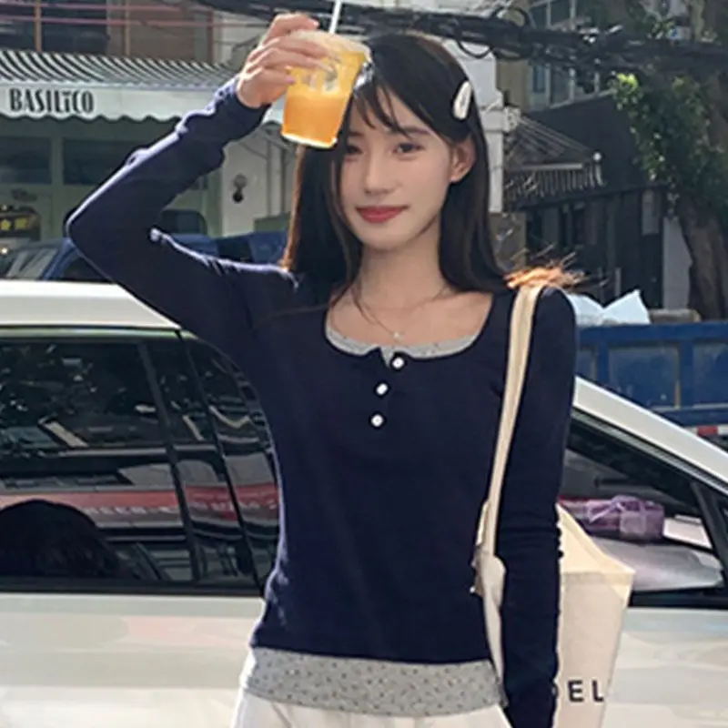 Camiseta de Algodón Puro de Manga Larga para Mujer, Diseño Adelgazante, Estilo Fresco, Top de Algodón Cleanfit, Moda Femenina, Novedad de Otoño