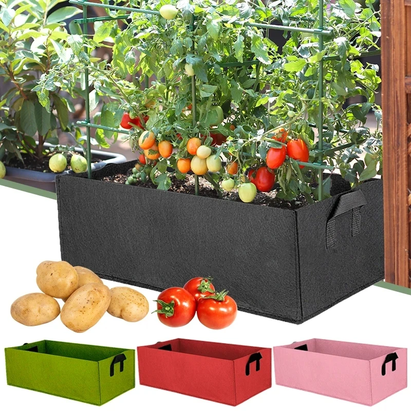 Bolsa de cultivo de fieltro para jardín, cama de plantación elevada, maceta rectangular para vivero, contenedor portátil para flores, verduras, tomates y patatas