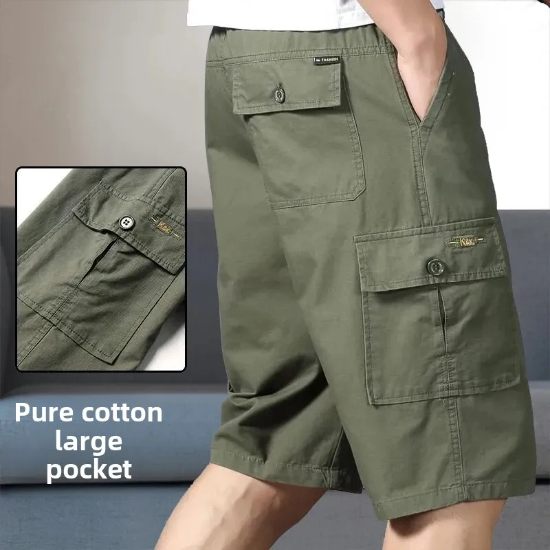 

Мужские шорты-карго с эластичным поясом, походные брюки с карманами на молнии, летние хлопковые шорты для скалолазания, спортивная одежда для бега