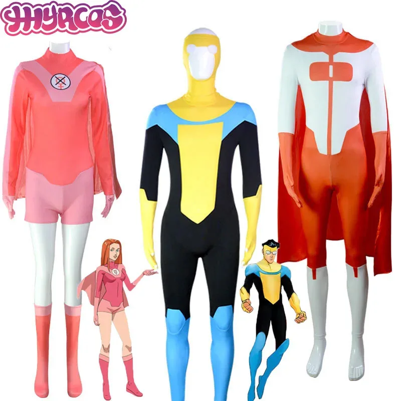 

l2025l New Cosplay Anime Invincible Mark Grayson Jumpsuit Cloak Superhero Cosplay Omni-man Costume Atom Eve Cos Bodysuit Hallowe