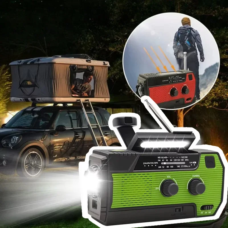 Portable Hand Crank Solar Radio Multifunctional FM AM Emergency Flashlight Lighting Generator Outdoor Charging