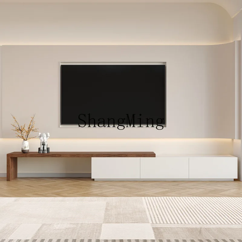 

ZYY minimalist telescopic TV cabinet coffee table combination modern simple solid wood living room storage floor cabinet